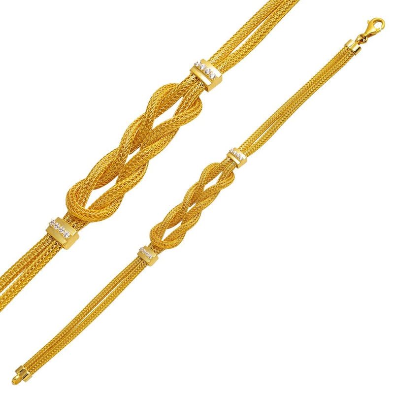 14K Yellow Gold Braided Chain Cubic Zirconia Bracelet