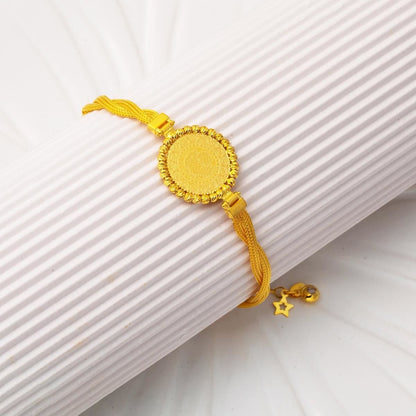 14K Yellow Gold Braided Chain Quarter Coin Gold Bead Bracelet