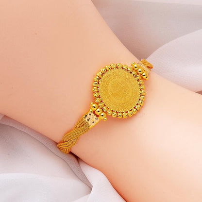22K Yellow Gold Braided Chain Quarter Coin Bracelet