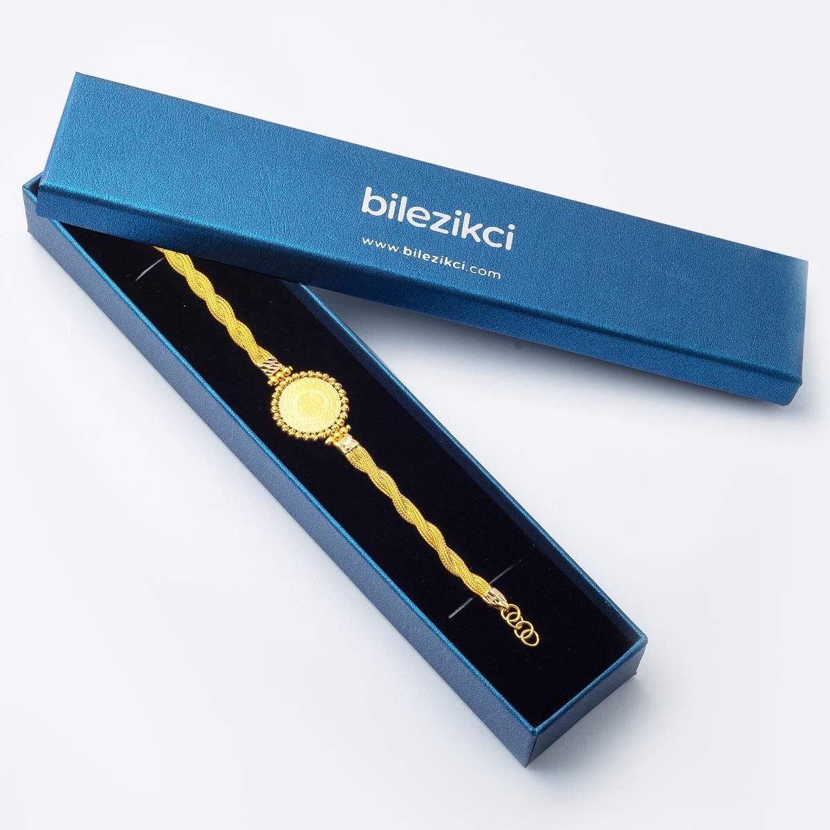 22K Yellow Gold Braided Chain Quarter Coin Bracelet