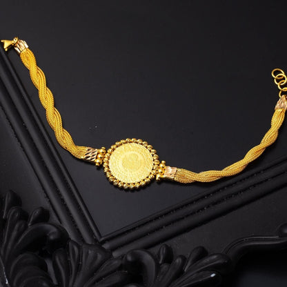 22K Yellow Gold Braided Chain Quarter Coin Bracelet