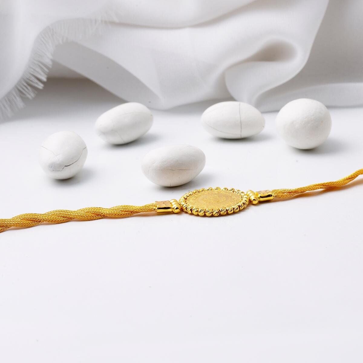 22K Yellow Gold Braided Chain Quarter Coin Bracelet