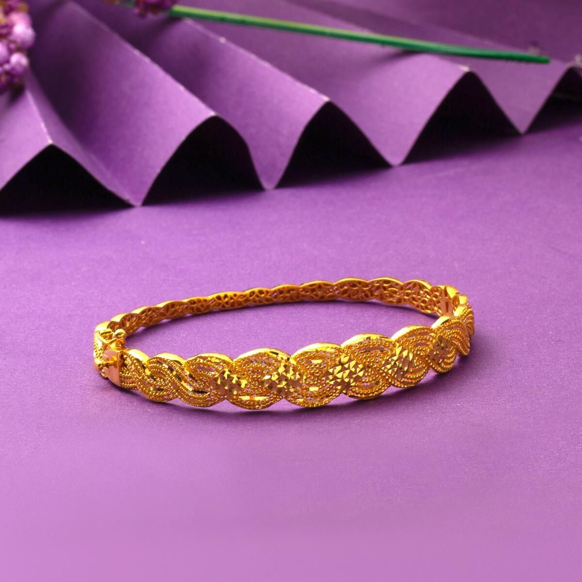 22K Yellow Gold Braided Hinged Cuff Bangle (17.32 g)