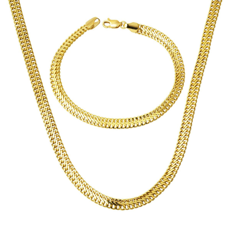14K Yellow Gold Woven Chain Double Set