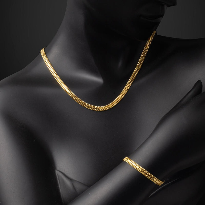 14K Yellow Gold Woven Chain Double Set