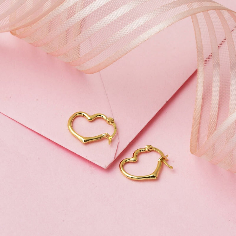 14K Yellow Gold Medium Heart Hoop Earrings