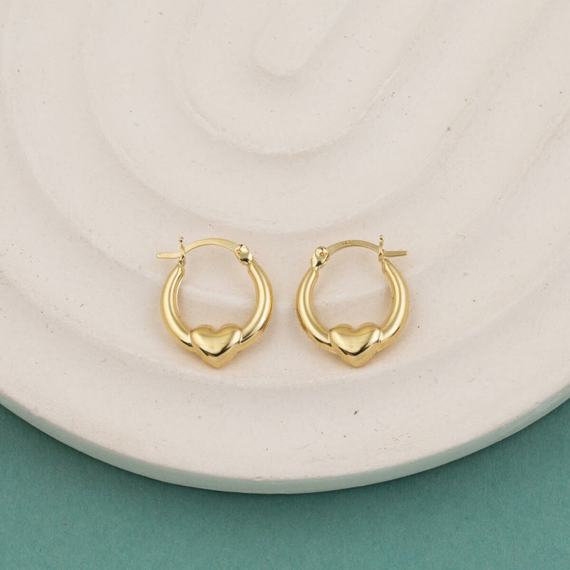 14K Yellow Gold Medium Heart Hoop Earrings (0.83 g)