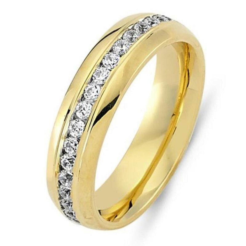 14K Yellow Gold Classic Center Row Cubic Zirconia Wedding Band