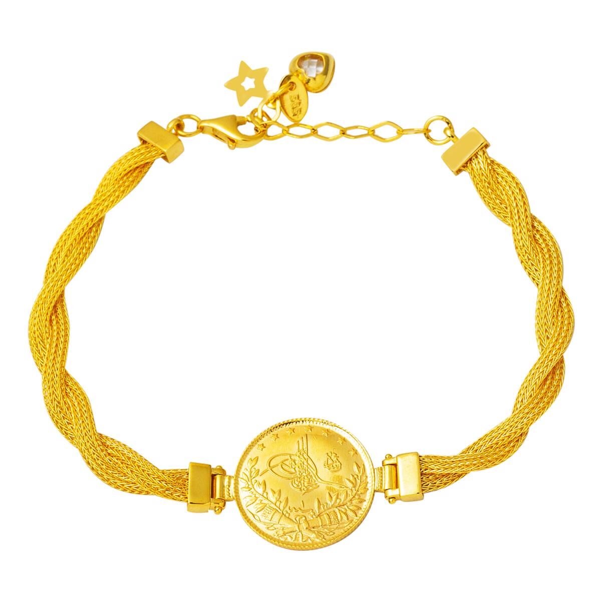 14K Yellow Gold Ottoman Tughra Half Ottoman Resat Coin Bracelet