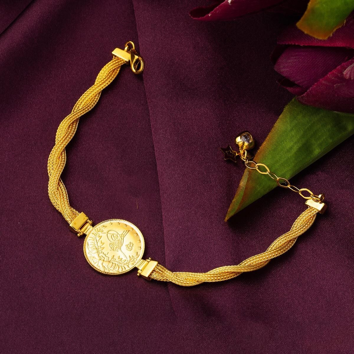 14K Yellow Gold Ottoman Tughra Half Ottoman Resat Coin Bracelet