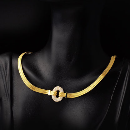 14K Yellow Gold Oval Hoop Trabzon Mesh Cubic Zirconia Collar Necklace