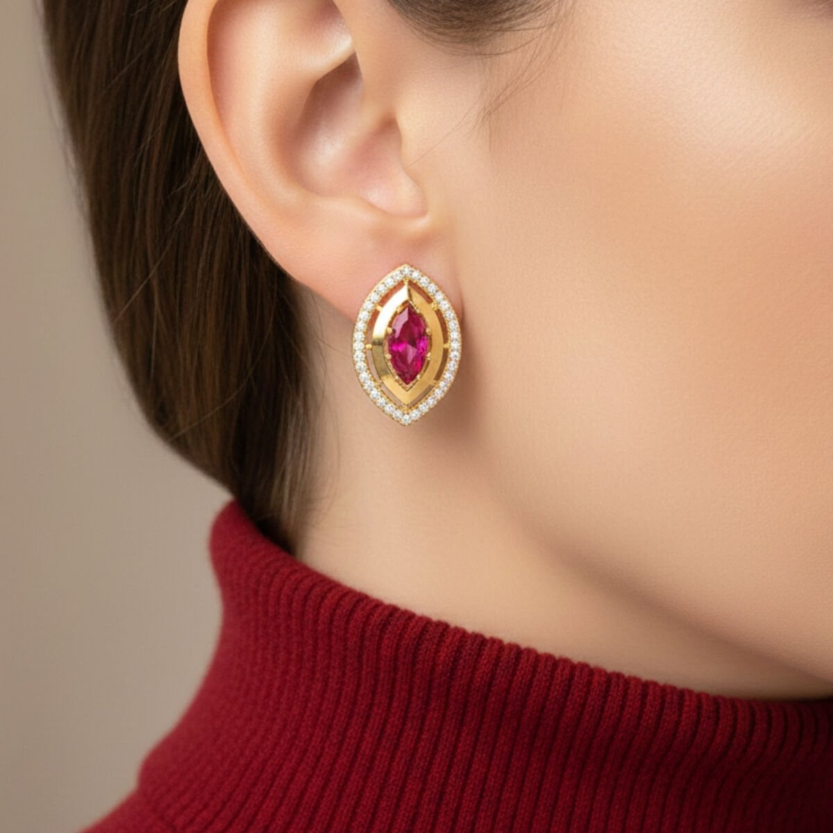 14K Yellow Gold Eye Cubic Zirconia Earrings