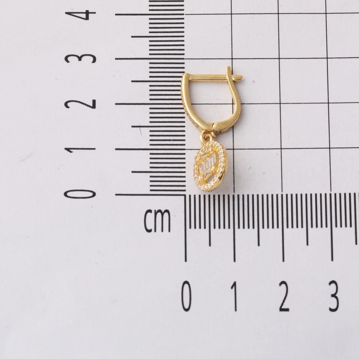 14K Yellow Gold Oval Dangle Baguette Cubic Zirconia Earrings