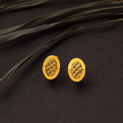 22K Yellow Gold Oval Flower of Life Earrings
