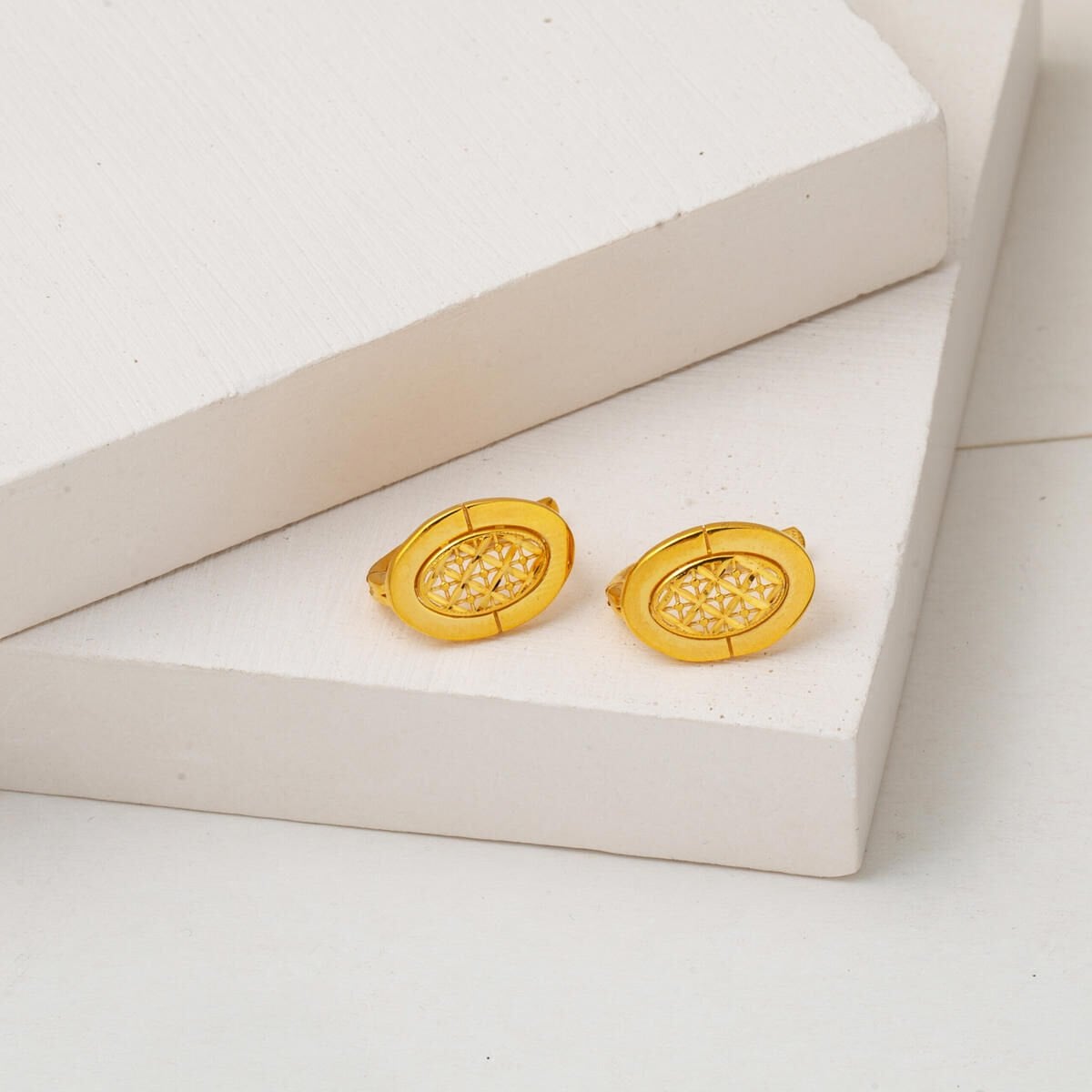 22K Yellow Gold Oval Flower of Life Earrings