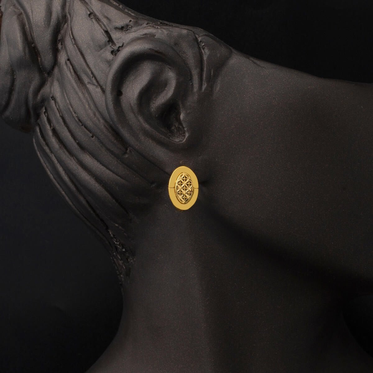 22K Yellow Gold Oval Flower of Life Earrings
