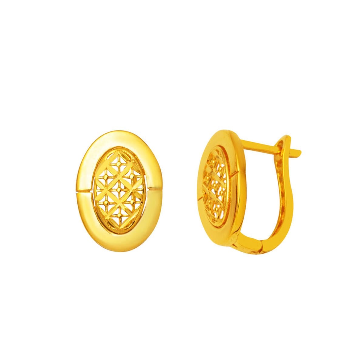 22K Yellow Gold Oval Flower of Life Earrings