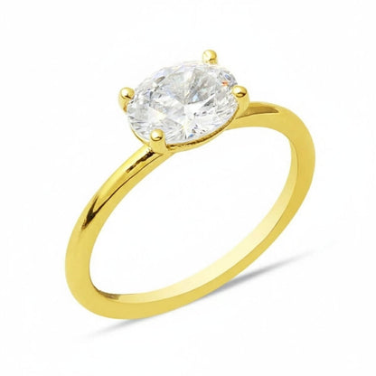 14K Yellow Gold Trendy Oval Cubic Zirconia Ring