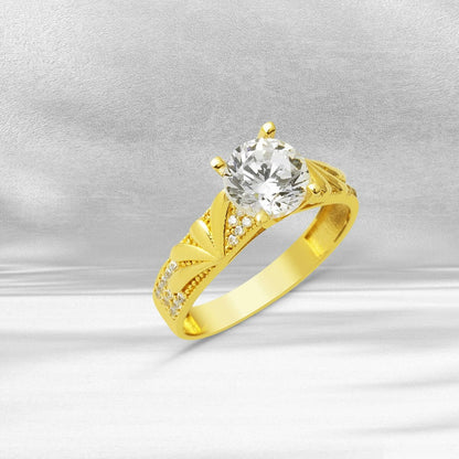 14K Yellow Gold Custom Design Single Stone Cubic Zirconia Ring