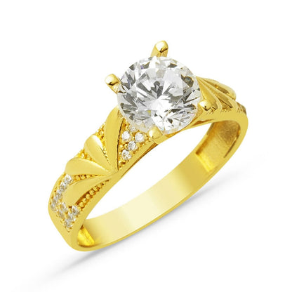 14K Yellow Gold Custom Design Single Stone Cubic Zirconia Ring