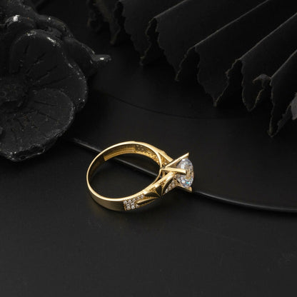14K Yellow Gold Custom Design Single Stone Cubic Zirconia Ring