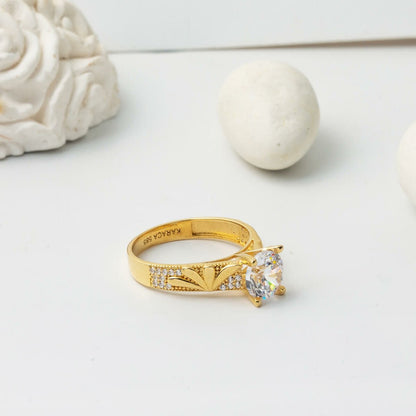 14K Yellow Gold Custom Design Single Stone Cubic Zirconia Ring