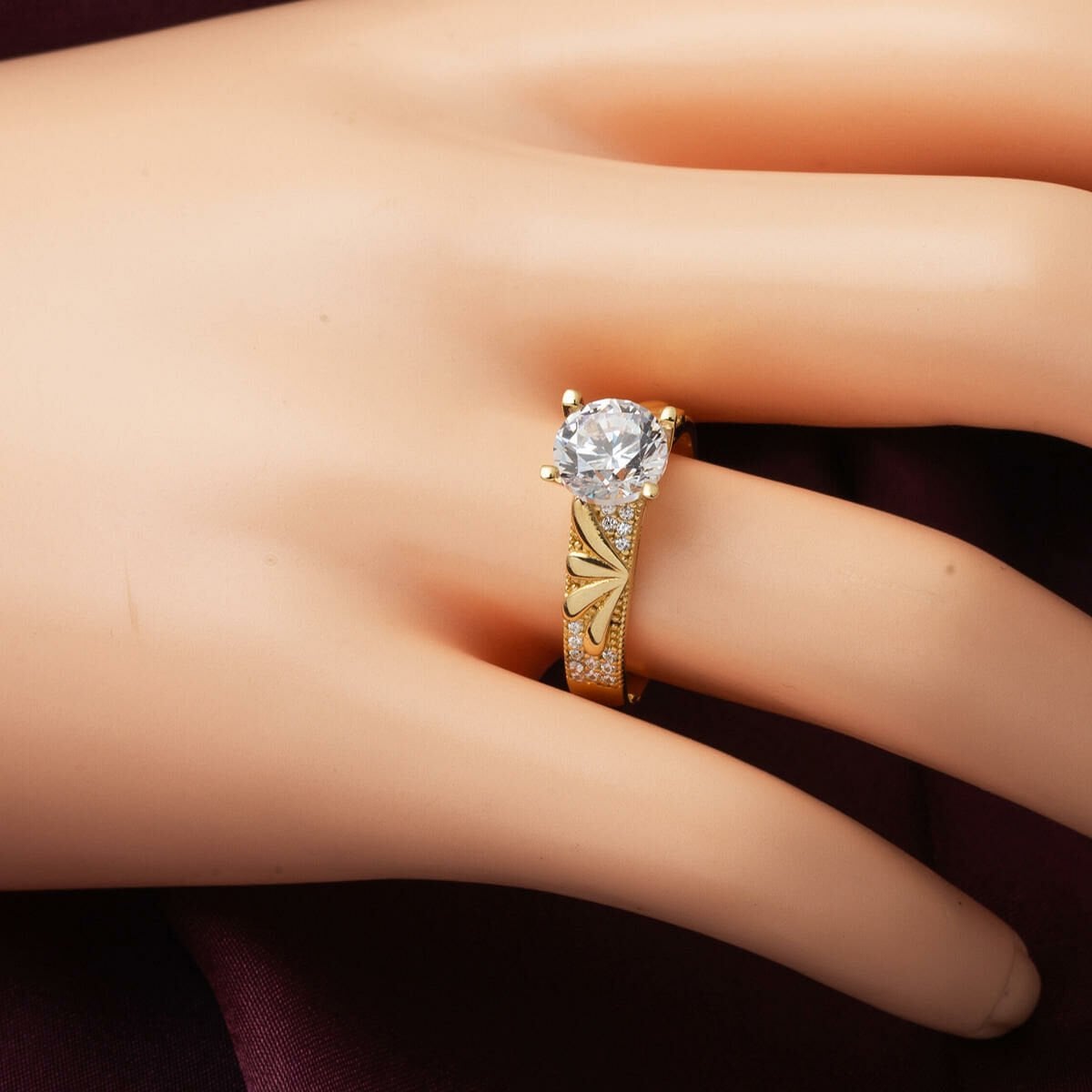 14K Yellow Gold Custom Design Single Stone Cubic Zirconia Ring