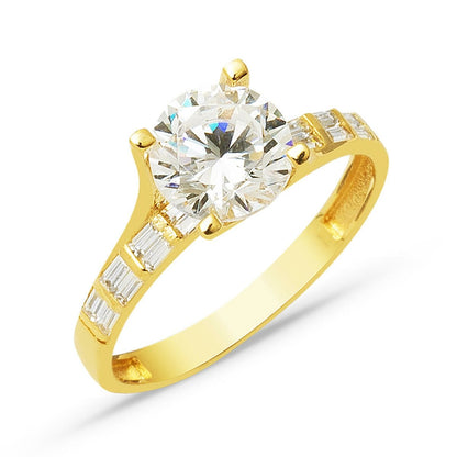 14K Yellow Gold Custom Design Solitaire Cubic Zirconia Ring