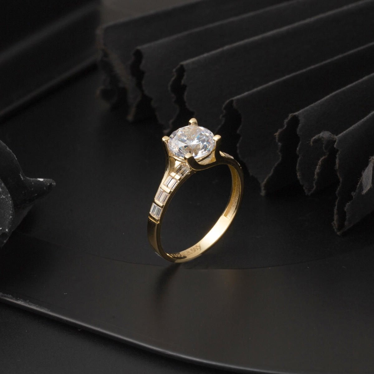 14K Yellow Gold Custom Design Solitaire Cubic Zirconia Ring