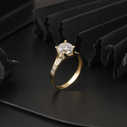 14K Yellow Gold Custom Design Solitaire Cubic Zirconia Ring