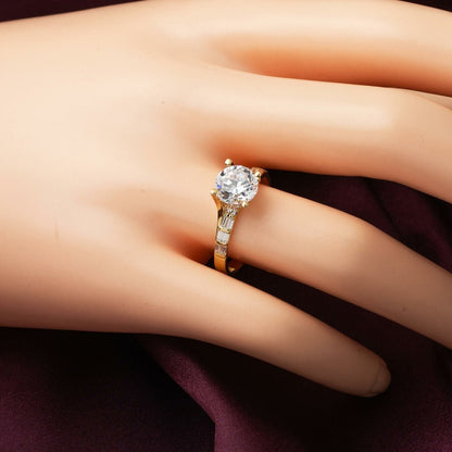 14K Yellow Gold Custom Design Solitaire Cubic Zirconia Ring