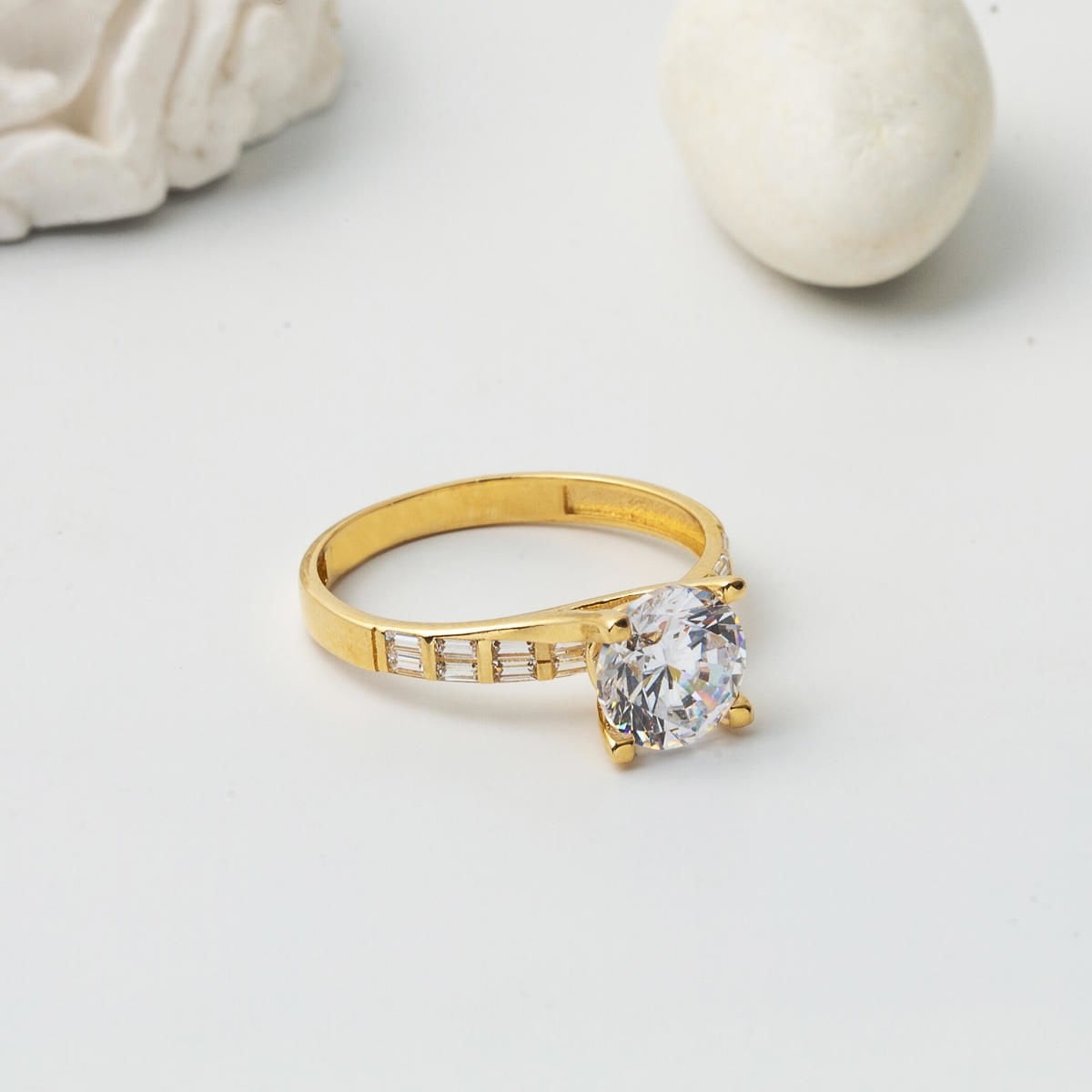 14K Yellow Gold Custom Design Solitaire Cubic Zirconia Ring