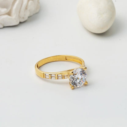 14K Yellow Gold Custom Design Solitaire Cubic Zirconia Ring