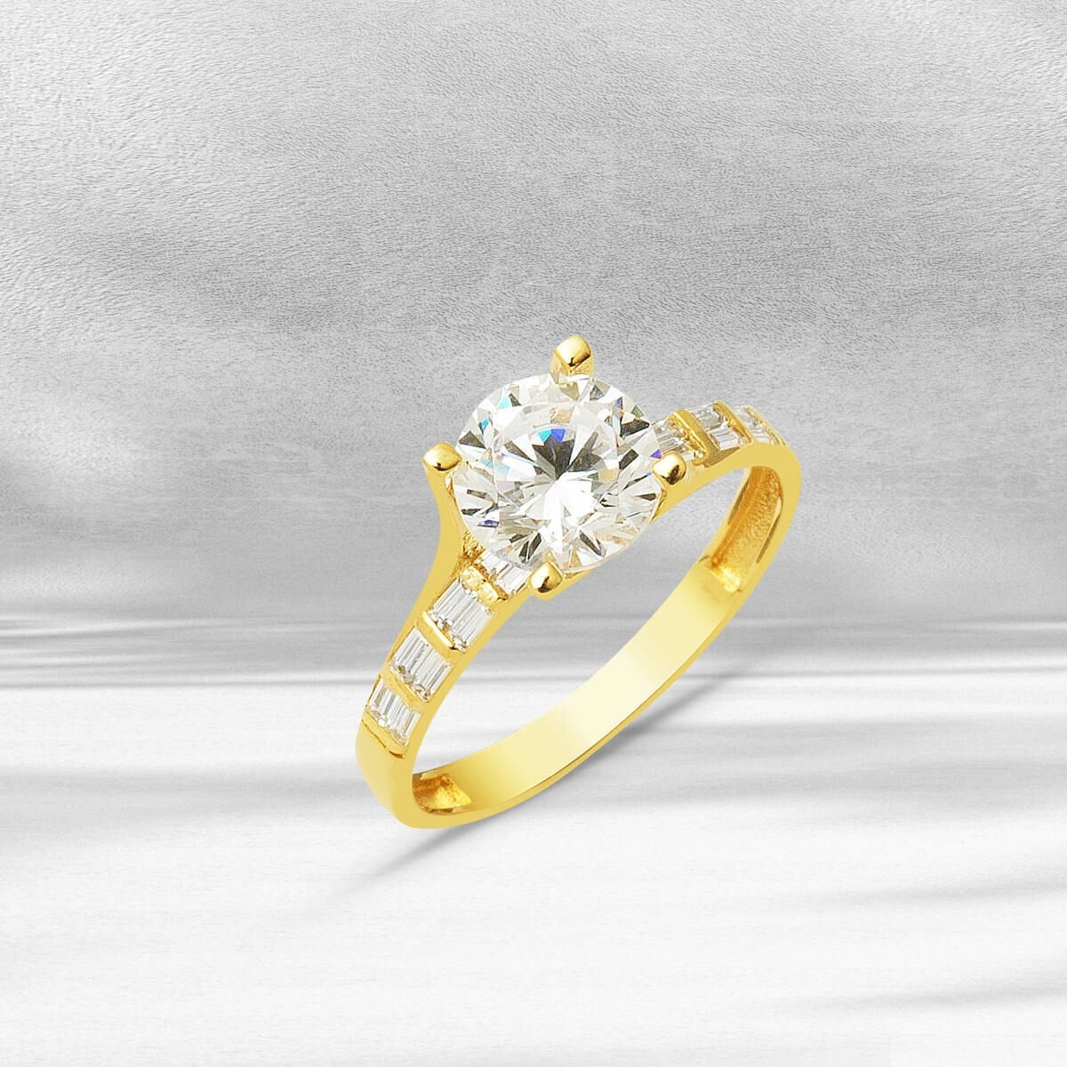 14K Yellow Gold Custom Design Solitaire Cubic Zirconia Ring