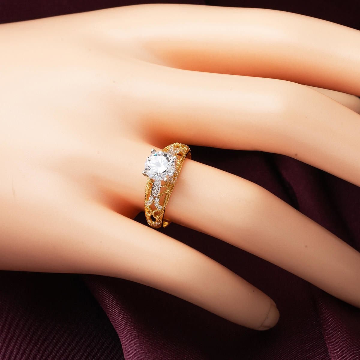 14K Yellow Gold Custom Design Single Stone Cubic Zirconia Ring (3.2 g)