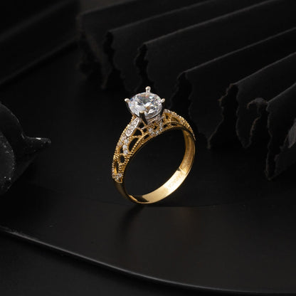 14K Yellow Gold Custom Design Single Stone Cubic Zirconia Ring (3.2 g)