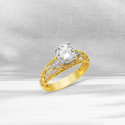 14K Yellow Gold Custom Design Single Stone Cubic Zirconia Ring (3.2 g)
