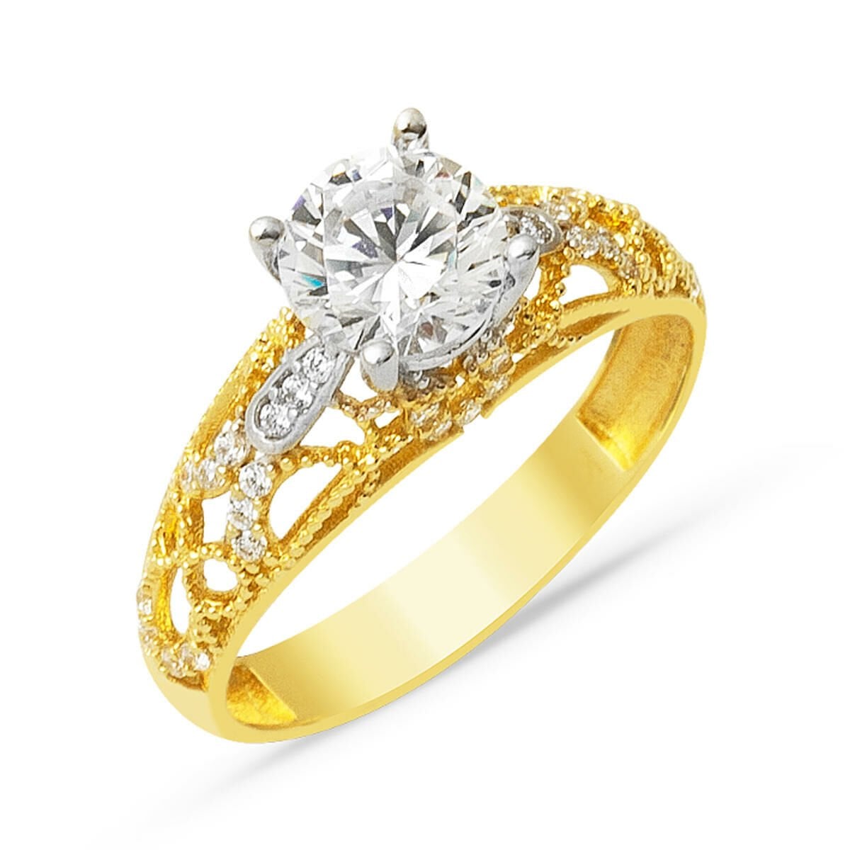 14K Yellow Gold Custom Design Single Stone Cubic Zirconia Ring (3.2 g)