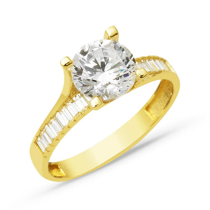 14K Yellow Gold Special Design Solitaire Cubic Zirconia Ring