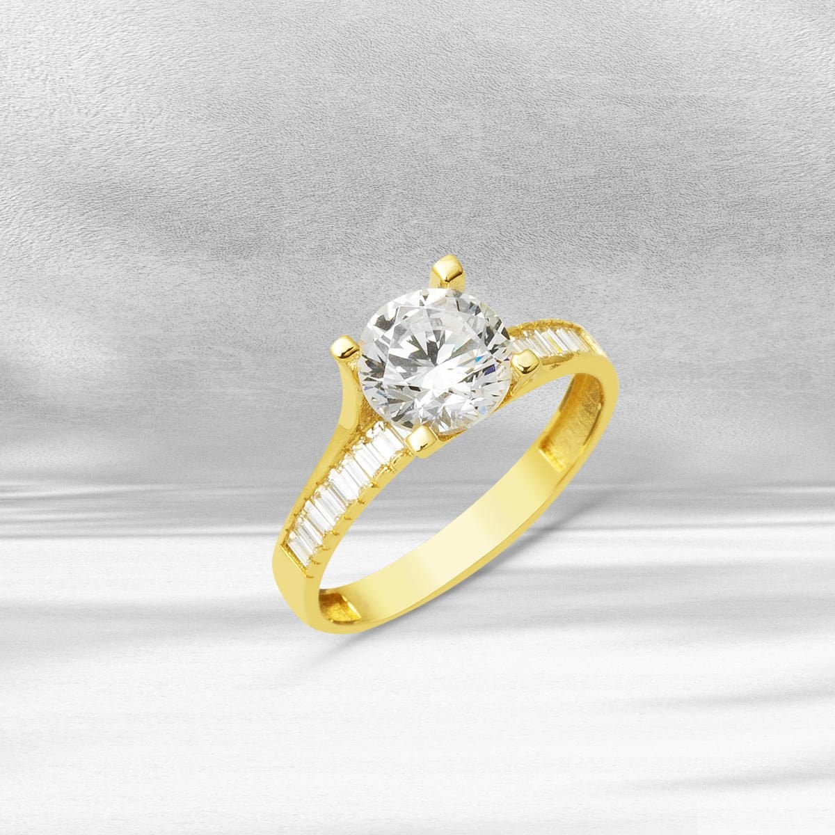 14K Yellow Gold Special Design Solitaire Cubic Zirconia Ring