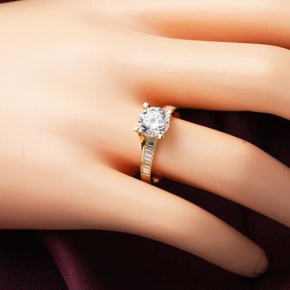 14K Yellow Gold Special Design Solitaire Cubic Zirconia Ring
