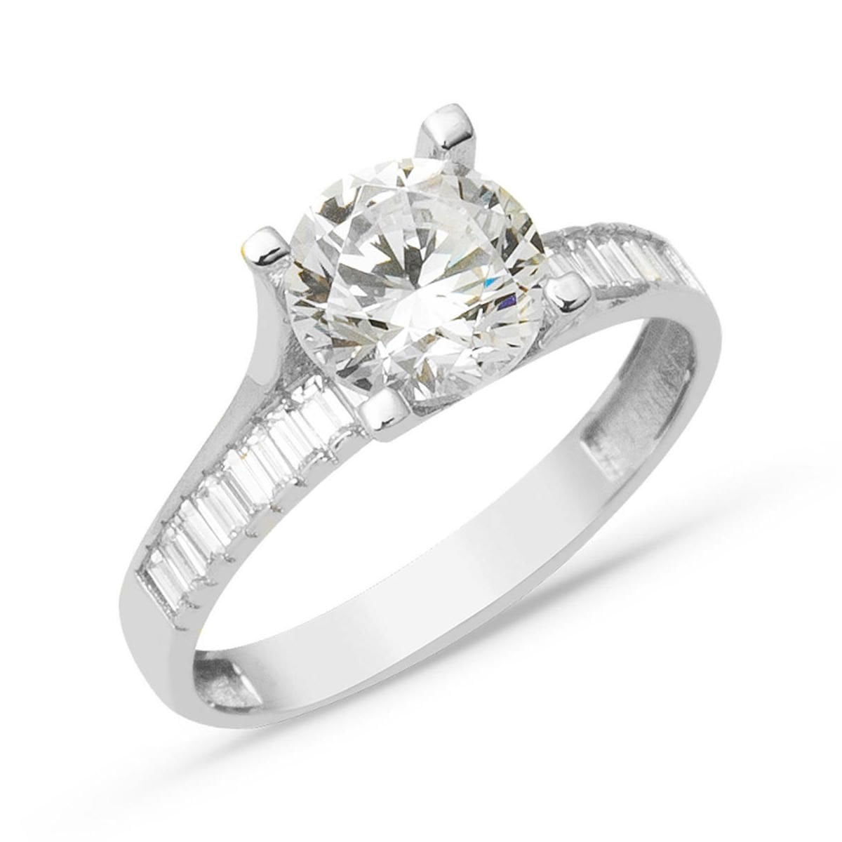 14K White Gold Special Design Solitaire Cubic Zirconia Ring