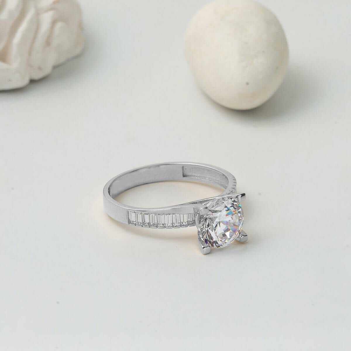 14K White Gold Special Design Solitaire Cubic Zirconia Ring