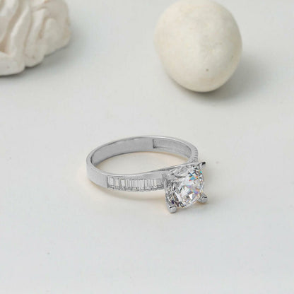 14K White Gold Special Design Solitaire Cubic Zirconia Ring