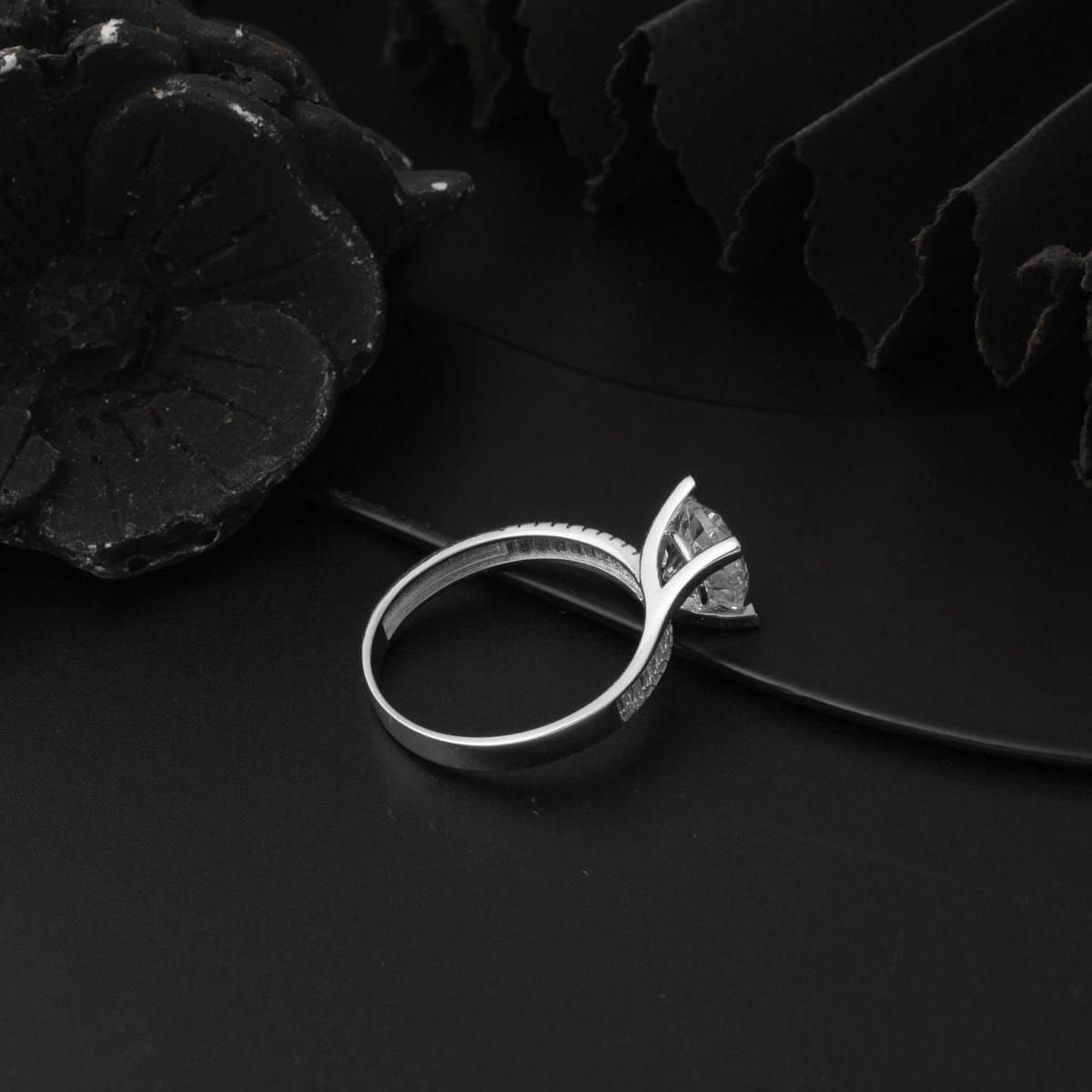 14K White Gold Special Design Solitaire Cubic Zirconia Ring