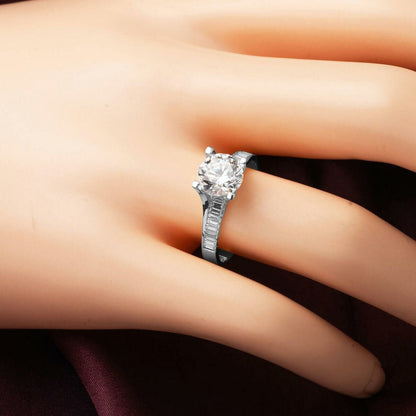 14K White Gold Special Design Solitaire Cubic Zirconia Ring
