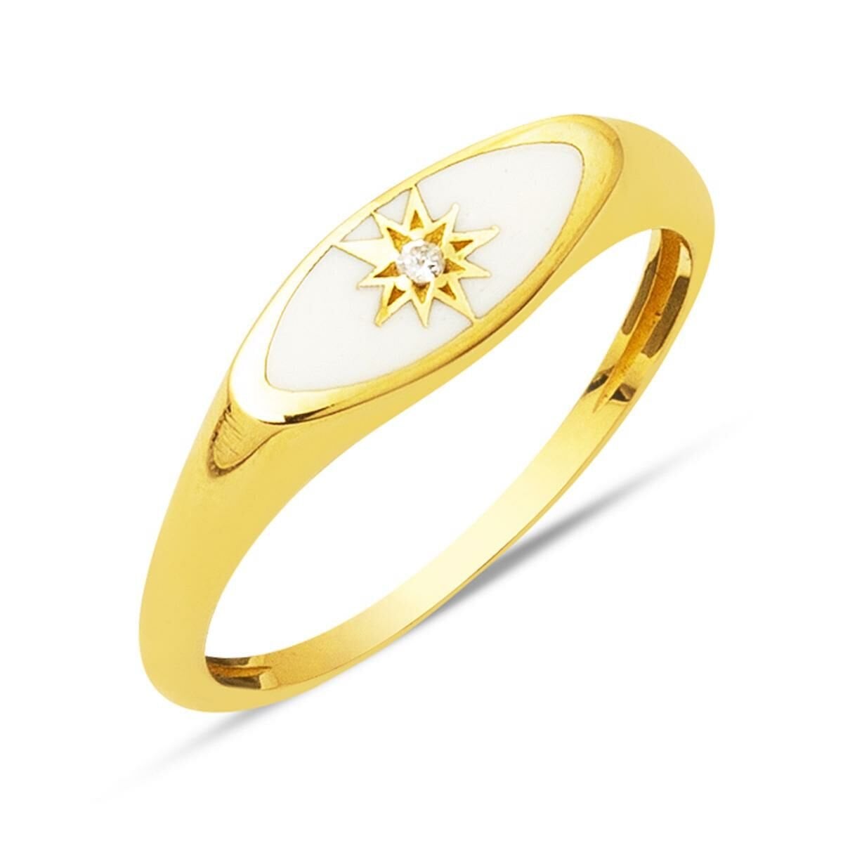 14K Yellow Gold Star Design Enamel Ring (2.29 g)