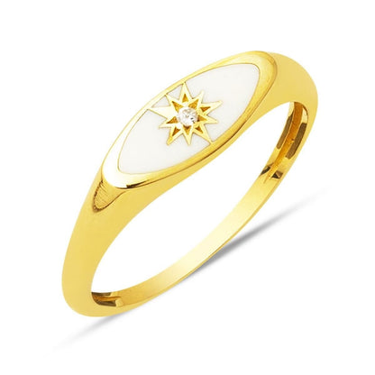 14K Yellow Gold Star Design Enamel Ring (2.29 g)