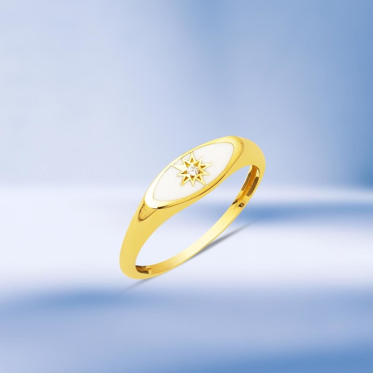 14K Yellow Gold Star Design Enamel Ring (2.29 g)