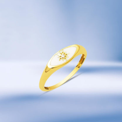 14K Yellow Gold Star Design Enamel Ring (2.29 g)